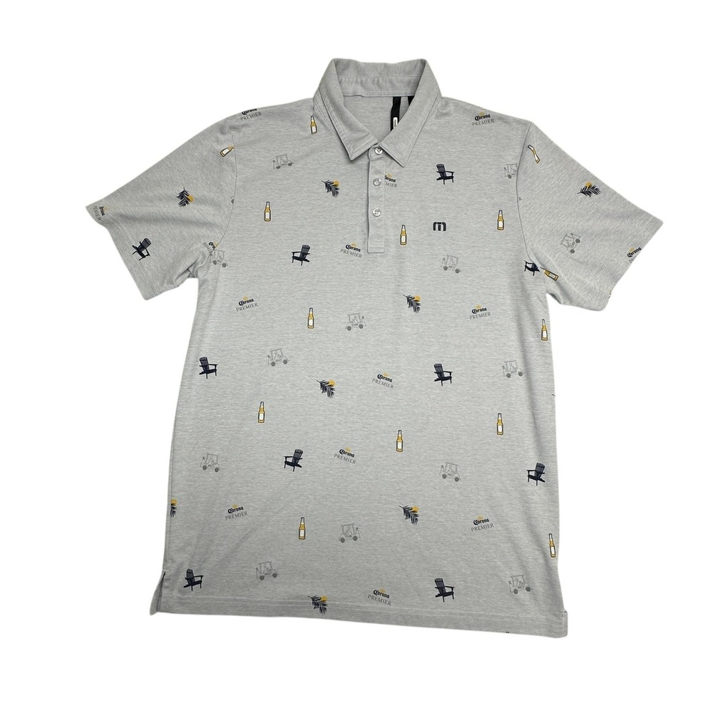 TravisMathew Polo Shirt Mens XL Gray Corona Premier Golf Print Short Sleeve
